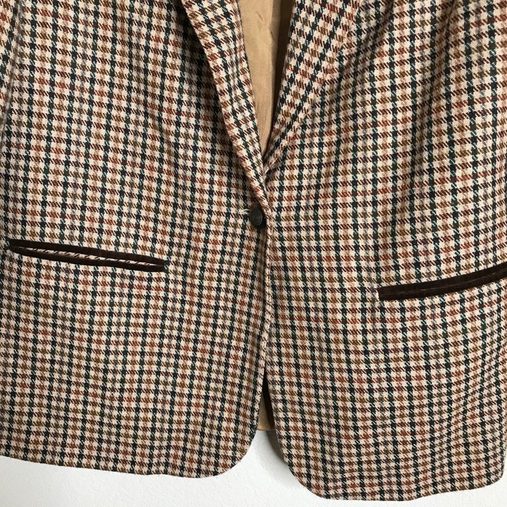 Vinatge brown gingham print velvet collar blazer - Picture 2 of 5
